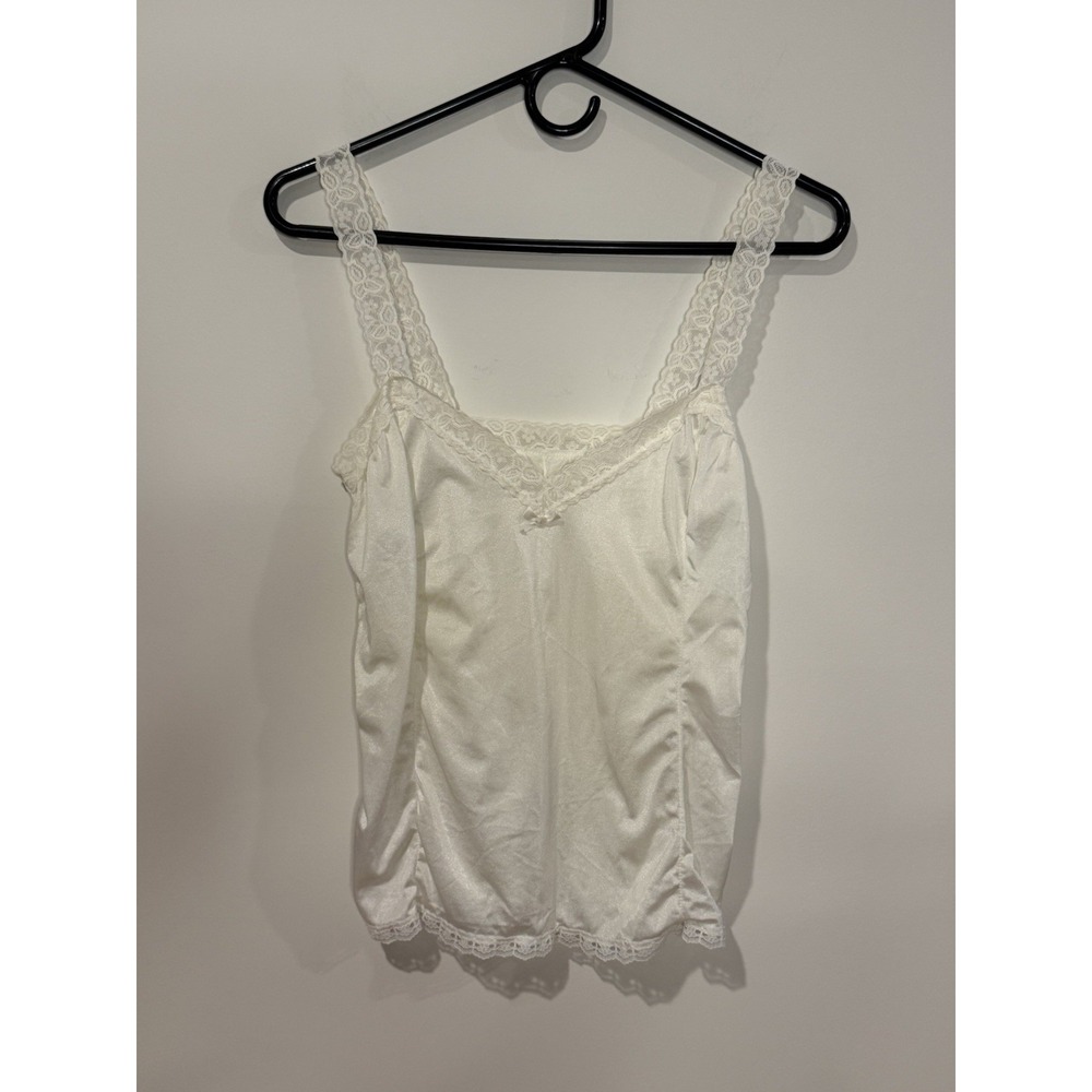 Vintage White Lace Trim Camisole Top Babydoll Fit Balletcore Coquette Sz SM/ MD - Picture 9 of 9